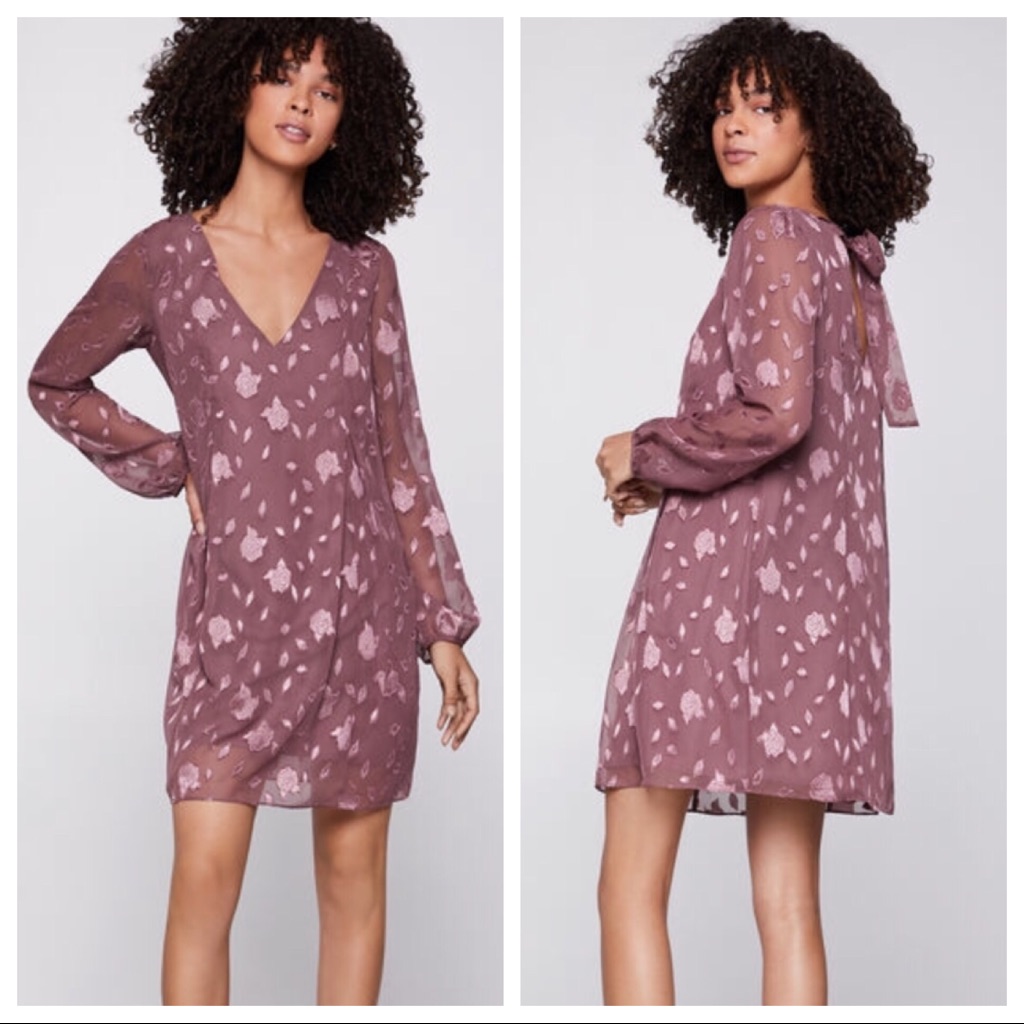Bcbgeneration Mauve Rose Pink Jacquard Bow Dress